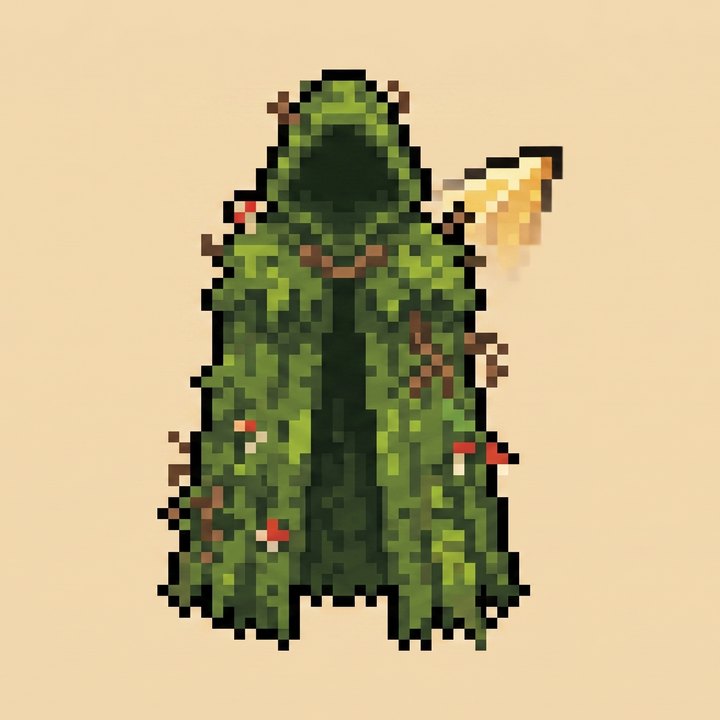 Moss Cloak — a hooded cloak grown over with moss and mushrooms