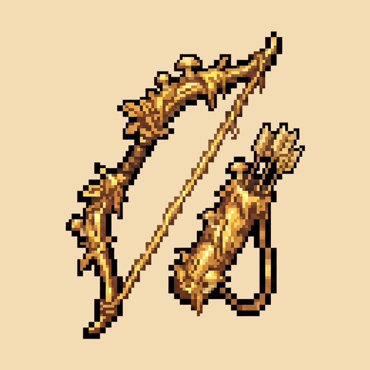 Legend's Bow — an ornate gilded bow beside a full quiver of arrows